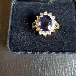 Blue & White Created Saphire Ring, Size 7
