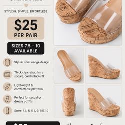 Brand New Clear Band Cork Wedge 