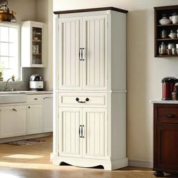 71" Tall Kitchen Pantry Cabinet, White