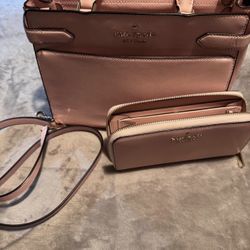 Pink Kate Spade bag (with matching wallet and crossbody strap)