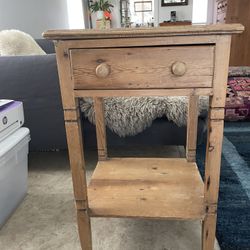 antique English Country Pine Side Table With Drawer