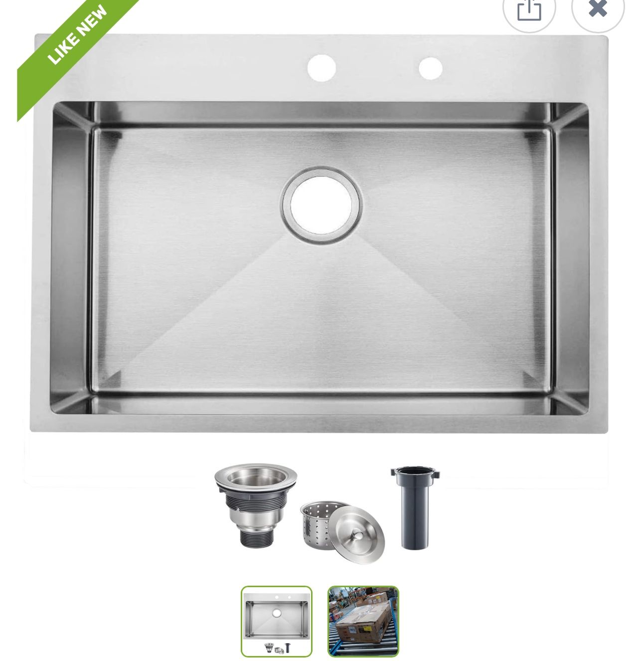 33″x22″x9″ Drop In Kitchen Sink, Top mount SUS304 Stainless Steel Sink 18 Gauge Single Bowl, Handmade Commercial Modern Workstati