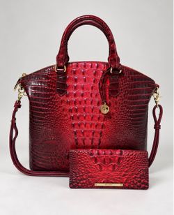 Brahmin Red Croc-Embossed Leather Tote with Matching Wallet