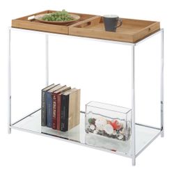 New in Box High Quality Tempered Glass Console Table with Bamboo Trays