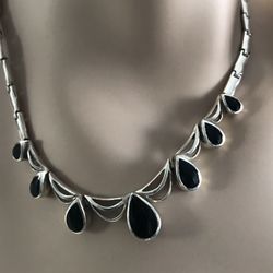 925 Sterling silver Handmade Onyx Inlay Ladies Necklace 