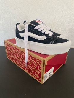 VANS Knu Stack Platform Shoes Black White Women Size 7