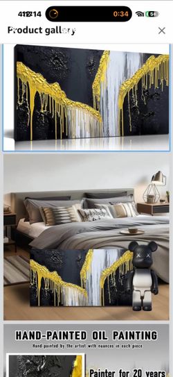 Abstract Waterfall Canvas Wall Art for Living Room, Gold Black and White Wall-Decor for Bedroom, Modern Thick Textured Landscape Paintings for Hallway