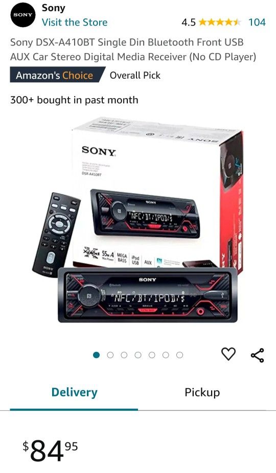 Sony DSX-A410BT Single Din Bluetooth Front USB AUX Car Stereo Digital Media Receiver (No CD Player)
