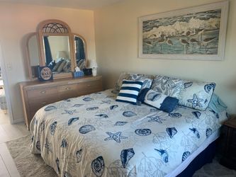 FREE dresser with folding mirror, nightstand, and lamp