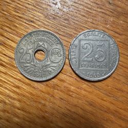 👀FRANCE 1903 And 1917 25 CENTIMES COIN LOT NICE GRADE SCARCE VINTAGE 👀