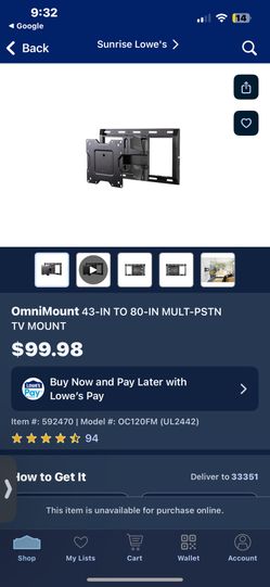 OmniMount  Tv mounting kit - 43-80 Inches 