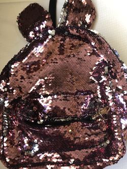Mini Backpack, with bunny ears, color: pink and silver, sequence