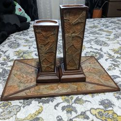 Vintage Wooden Candle Holder Set $15