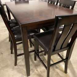 New Assembled Rustic Brown Pub Table 7pc Leatherette Cover Chairs $750