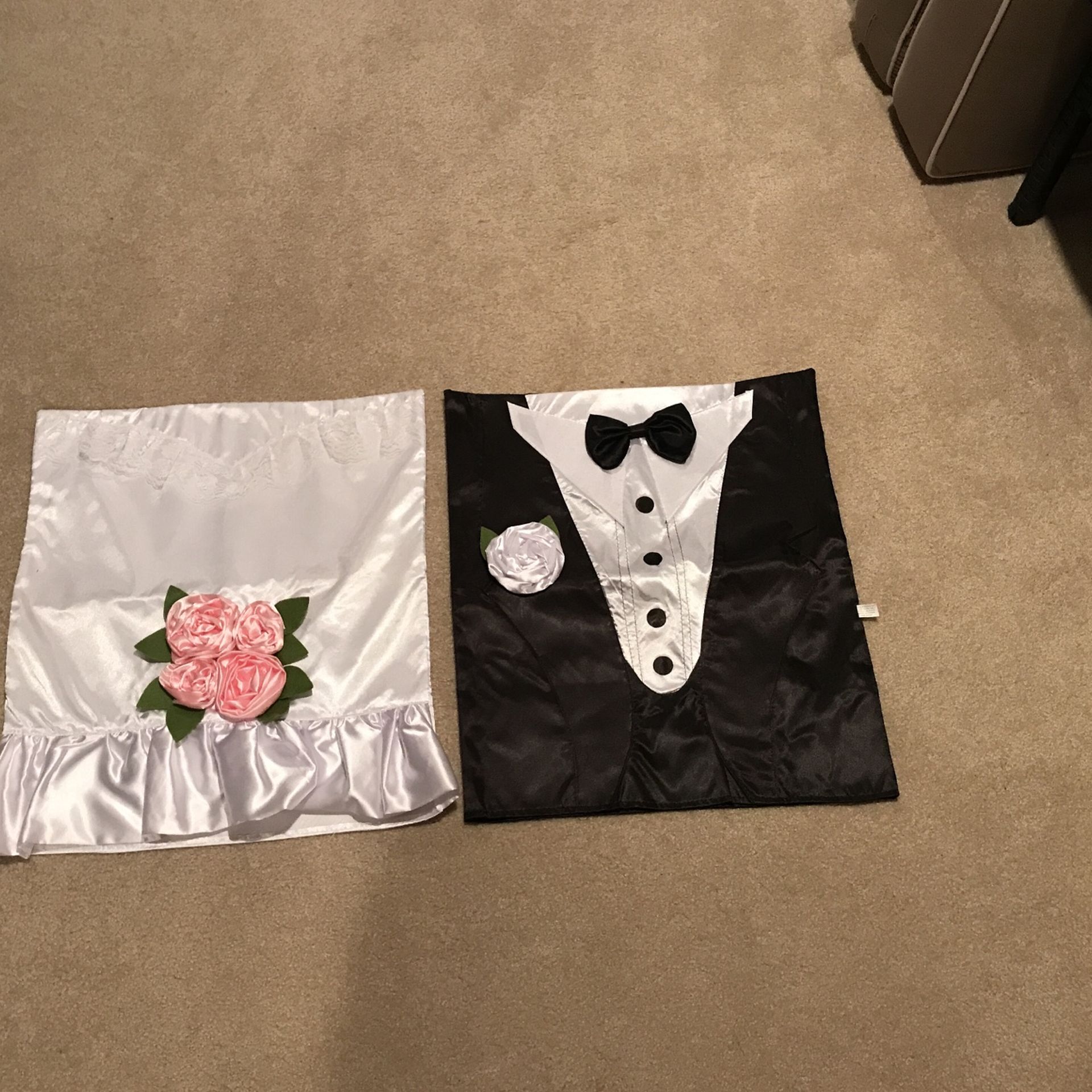 Bride And Groom Chair Covers. Fits On Back Of Chair.