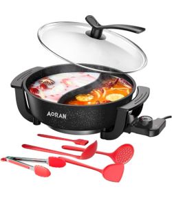 AORAN 6L Electric Hot Pot, Non-Stick Smokeless Cooking Pot with Divider for Hot Pot, Fondue, Shabu Shabu, Multi-Function