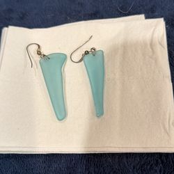 Long light blue sea glass dangling earrings