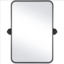 KARTOOSH Bathroom Mirror Metal Framed Pivot Mirror Farmhouse Tilting Rounded Rectangular Black Frame Mirror