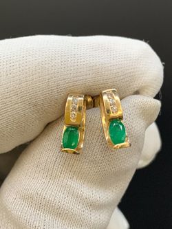 14KT GREEN STONE EARRINGS #34278