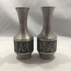 Vintage Norsk Tinn Pewter Flower Vases