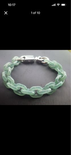 Certificate Jadeite Jade 9mm Icy light Green chain link Bracelet Bangle 7.5nches