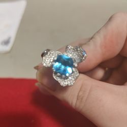 Blue Topaz Adjustable Flower Ring