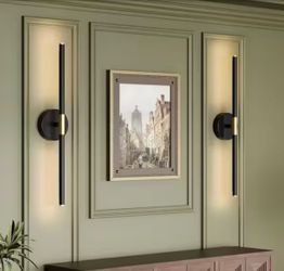 24 in. Modern Black Gold Rechargeable Battery Operated Wall Sconce 360° Rotatable LED Wall Light with Remote(Set of 2)