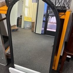 New 23" X 42" Hand Carved Rose Mirror Black Arch Wall Decor for Living Room Bathroom