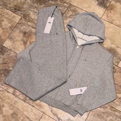 Alo Yoga Accolade Full Zip Hoodie & Straight Leg Sweatpants Set Athletic Heather Grey Sweatsuit Size XS
