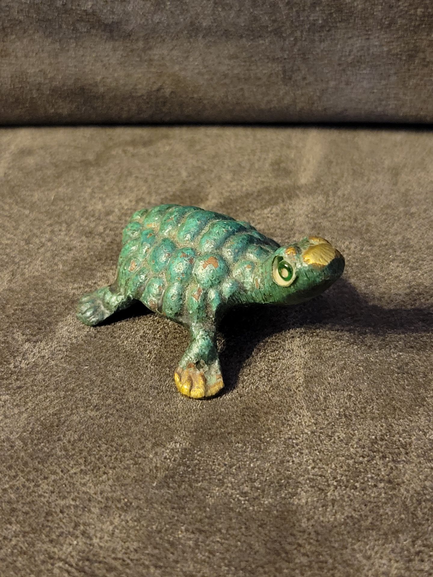 Rare Vintage Bronze Turtle Statue Sculpture 2" L Home Office Desk Natural Patina