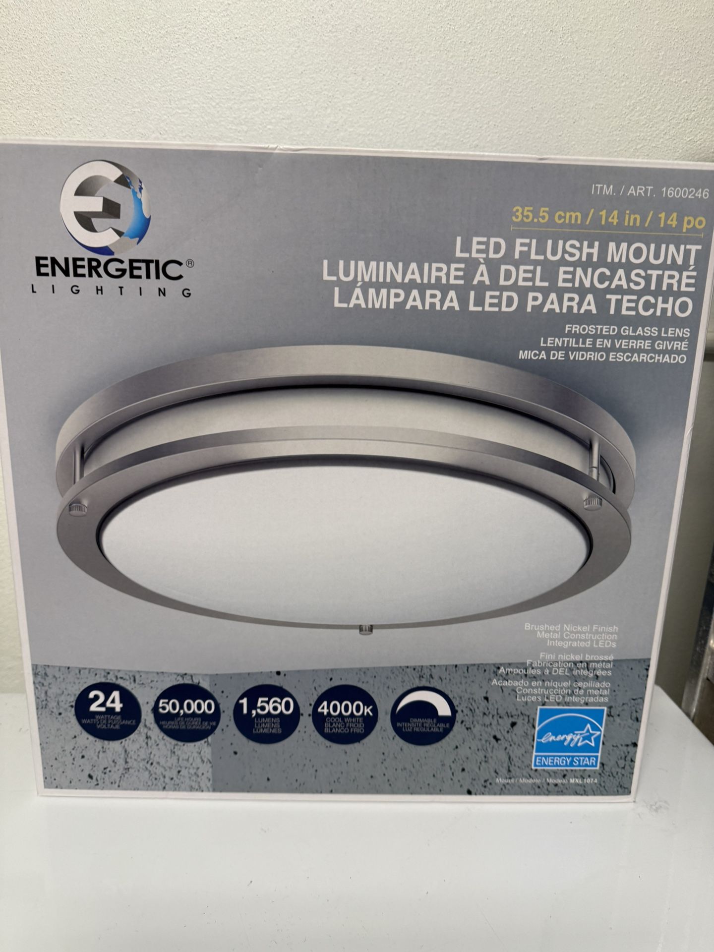 NEW Energetic Lighting 14” In. Brushed Nickel LED Flush Mount Light 