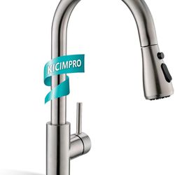 Kicimpro Kitchen Faucet with Pull Down Sprayer Brushed Nickel, High Arc Single Handle Kitchen Sink Faucet with Water Lines, Commercial Modern rv Stain
