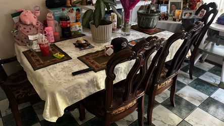 Large Wooden Table & Four Chairs