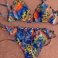 New xxl blue orange animal print tropical bikini swimsuit boho festival outfit