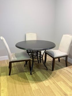 Round Dining Table with 3 Upholstered Chairs