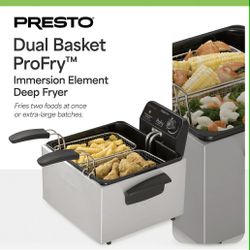 New Presto Stainless Steel Dual Basket Pro Fry Immersion Element Deep Fryer 05466.