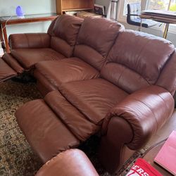 Maroon Genuine Leather Recliner Sofa