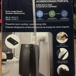  Brand New De'Longhi Black Portable Air Cooler with Remote Control and Dehumidifier EXTRA LARGE Room 3 IN 1 Air Conditioner 14,000 BTU with Wireless 