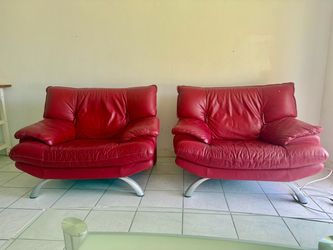 2 Red leather Armchairs