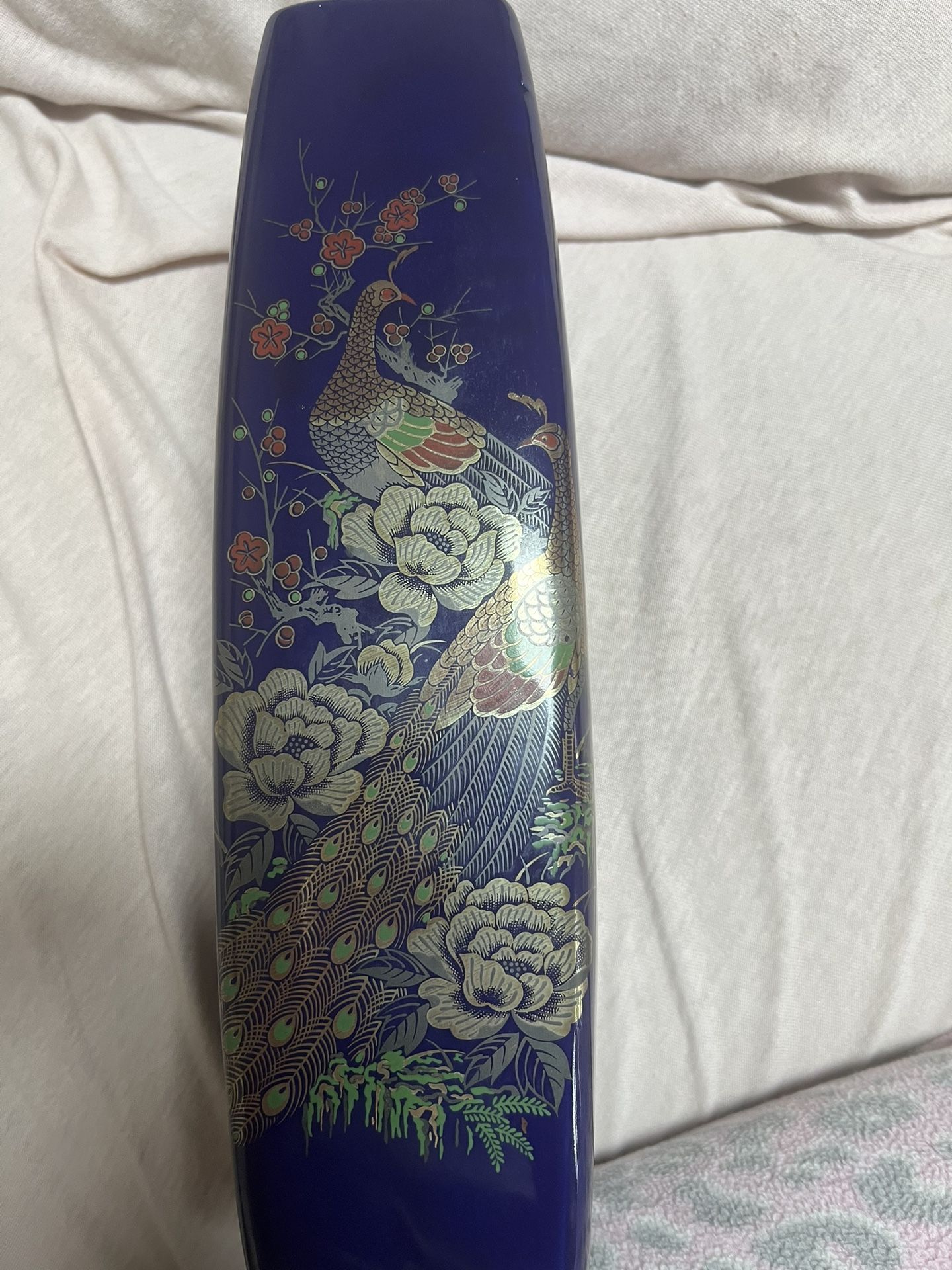COBOLT blue Japanese peacock vase 11”/3”