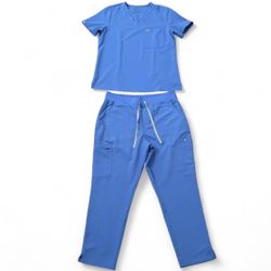 Figs light blue Women’s high waisted yola pants & Catarina Top scrub set 