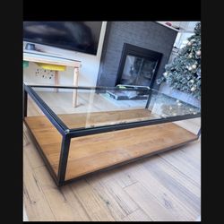 West Elm Coffee Table - Glass & Wood - Modern Style