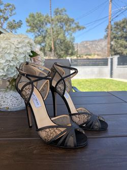 Jimmy Choo Black Lace Strappy Heels Sandals Size 40 – 12cm High Heel