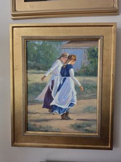 SV Stanley Original Oil Painting of Two Girls in a Field