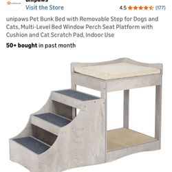 New! unipaws Pet Bunk Bed with Removable Step for Dogs and Cats, Multi-Level Bed