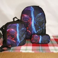 NEW 3-Piece Black Panther Inspired Backpack Set - Backpack, Lunch Bag & Pencil Case