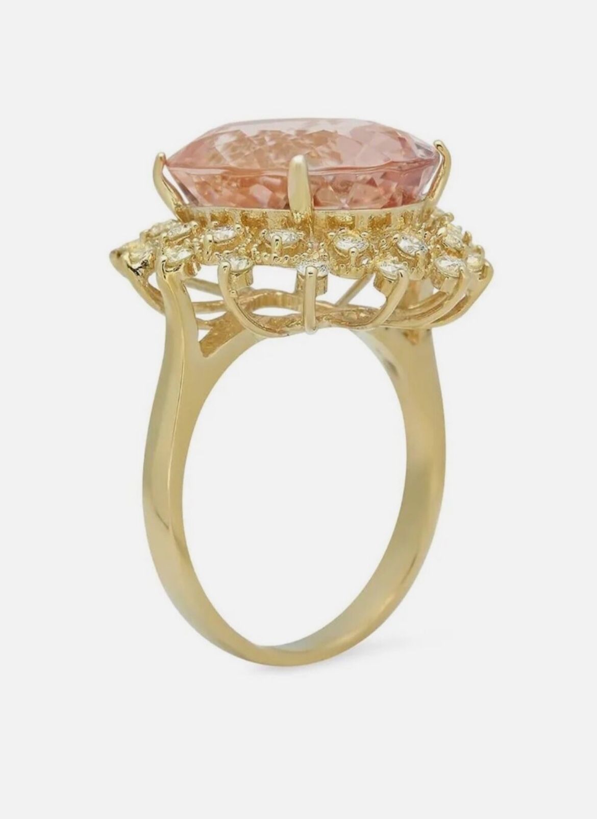 14K Yellow Gold 9.58ct Morganite and 0.74ct Diamond Ring