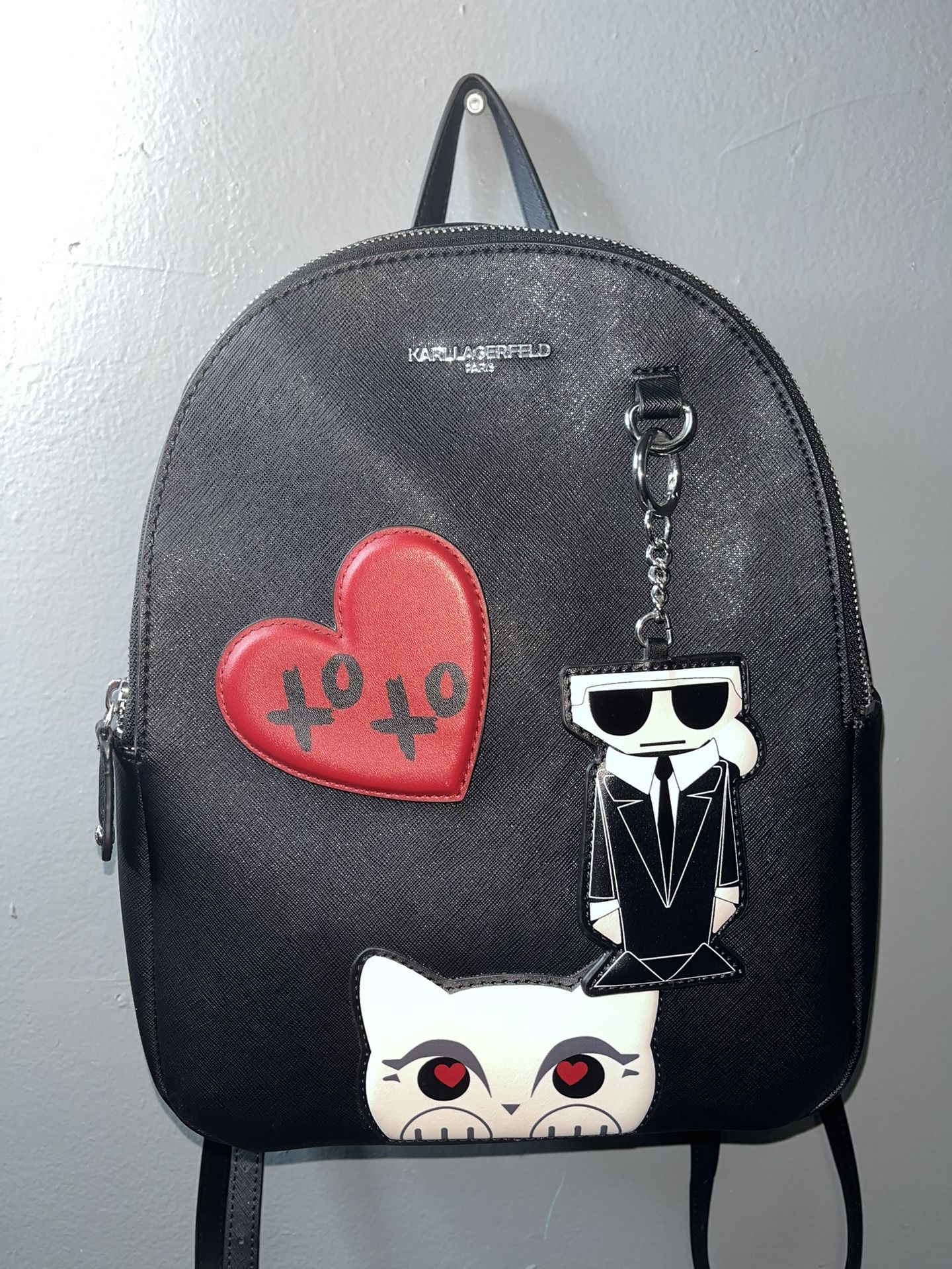 Karl Lagerfeld Paris Black Backpack – Heart, Cat & Karl Charm Design