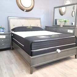 $10 Down Financing!!! BRAND NEW GREY QUEEN BED FRAME AND DRESSER!!!!! 