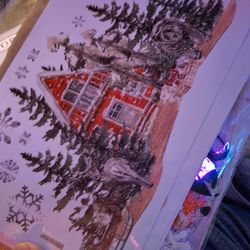 Winter cabin window cling set